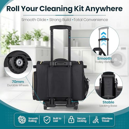 INSMEER Cleaning Caddy with Wheels,3 Removable Clear Bag and 1 Shoulder Bag