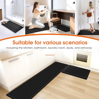 TranquilRelax Kitchen Mats, Cushioned Mats with Extra-Long Runner, Black - color: Black, size: 2-Piece | 30"+71" | Standard