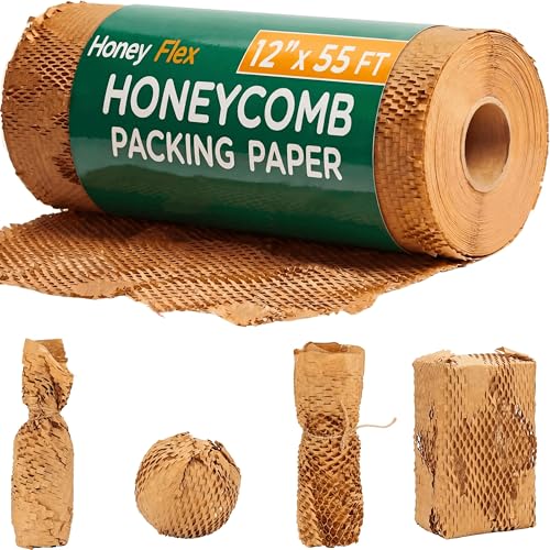12" x 55FT Honeycomb Packing Paper Roll for Moving & Shipping – Expandable Kraft Cushion Wrap for Small Business Packaging – Eco Friendly Protective Packing Material - size: 12 Inch x 55 Feet