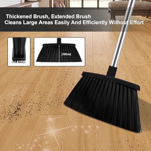 Black Broom and Dustpan Combo Set, 51" Long Handle Broom - color: Black, size: Normal