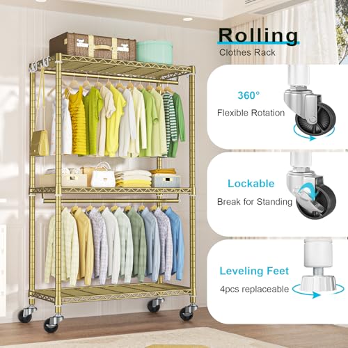 FUTASSI P3 Rolling Clothes Rack, Clothing Racks for Hanging Clothes, Gold - color: Gold, size: P3