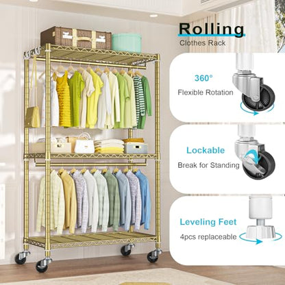 FUTASSI P3 Rolling Clothes Rack, Clothing Racks for Hanging Clothes, Gold - color: Gold, size: P3