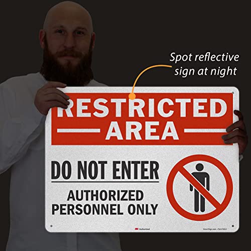 SmartSign 18" x 24" 'Restricted Area Do Not Enter, Authorized Personnel Only' Metal Sign with Symbol, 80 mil Aluminum, 3M Laminated Engineer Grade Reflective, Red, White and Black, USA-Made - style: 18" x 24" - EG Aluminum