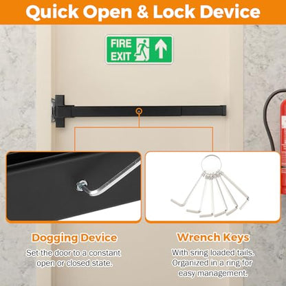 BEAMNOVA Black Vertical-Rod 32 Inch Door Panic Bar Exit + Black 32in Rim Door Push Bar with Lever