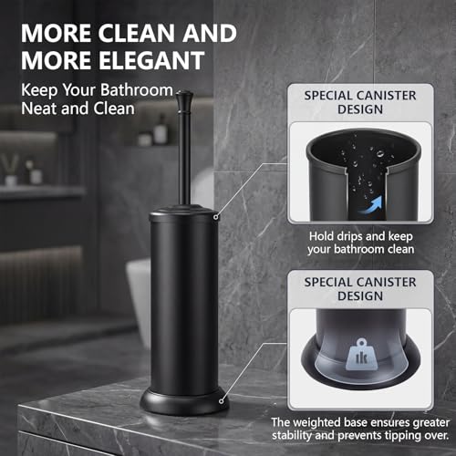Stainless Steel Toilet Bowl Brush and Holder Set for Bathroom Long Handle - color: Black