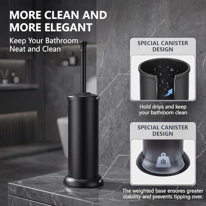 Stainless Steel Toilet Bowl Brush and Holder Set for Bathroom Long Handle - color: Black