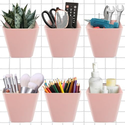 6Pack Pink Grid Wall Bins Hanging Cups with Back Hook, Gridwall Shelf Bins - color: Pink