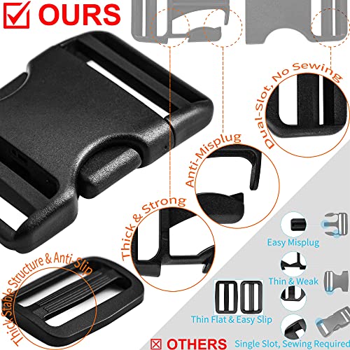 Buckles for 1-1/2 inch Wide Webbing Straps: Quick Side Release Buckle 4 set and Tri-Glide Slide 8 pcs Fit 1.5" Nylon Web Belt, Plastic Snap Fastener Clip Heavy Duty Replacement Dual Adjustable - size: 4 Set for 1-1/2 inch Webbing
