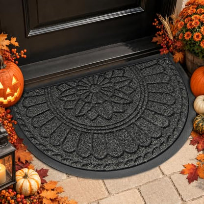 Mibao Half Round Door Mat, 47"x32", Grey, Non-Slip Welcome Entrance - color: Grey, size: 2'8" x 3'11" (Semicircular)