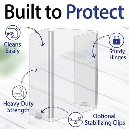 Foldable 3-Panel Economy Plexiglass Sneeze Guard with Full Length Sides for Counters or Tables - Checkout Barrier (23.5"W x 31.5"H) - Shields and Protects from Coughing and Sneezing