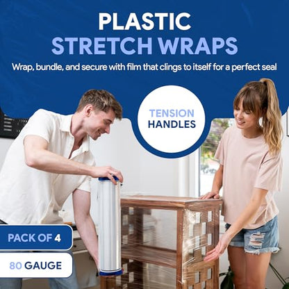 International Plastics Co. 18" Stretch Film/Wrap 80 Gauge 1500 feet, 4 Pack - color: Clear, size: 4 Pack - Tension Handles