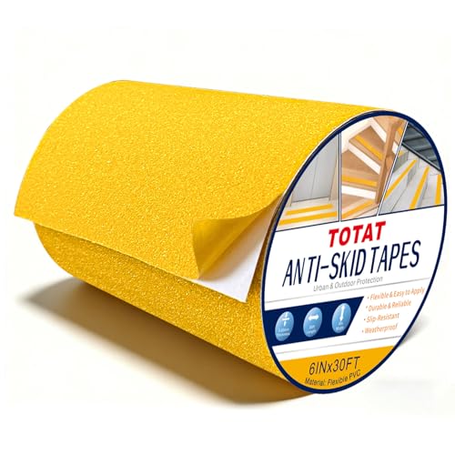 Anti-Slip Tape 6" x30FT Yellow PVC Safety Traction Tape for Stairs, Steps, Ramps, Bathtubs - Indoor & Outdoor Grip Adhesive - color: Yellow, size: 6 Inch