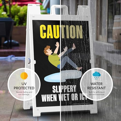 Caution Slippery When Wet Or Icy Folding Floor Sign, 24x36 Inches, Portable A Frame, Made in USA by My Sign Center - size: 24x36 Plastic