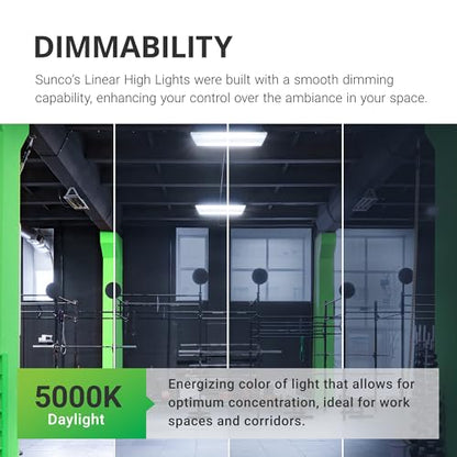 Sunco 2 Pack LED 2 Foot Linear High Bay Warehouse Lights, 110W, Dimmable