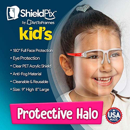 ArtToFrames Protective Kids Face Shield 5 Pack, Fully Transparent Face and Eye Protection from Droplets and Saliva with ReusableRed Glasses and Replaceable Shield, Anti-Fog PPE - color: Kids R Red, size: 5 Pack