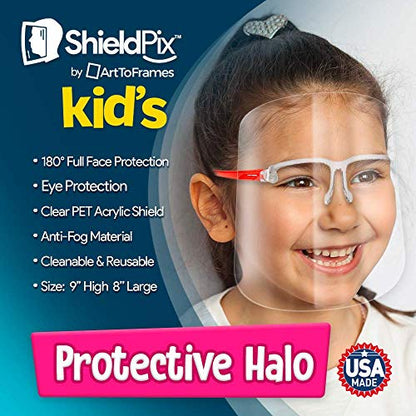 ArtToFrames Protective Kids Face Shield 5 Pack, Fully Transparent Face and Eye Protection from Droplets and Saliva with ReusableRed Glasses and Replaceable Shield, Anti-Fog PPE - color: Kids R Red, size: 5 Pack