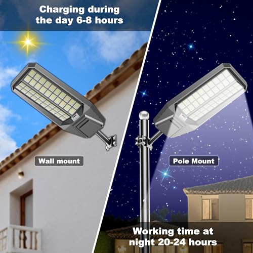 loyoele 900000LM 10000W Solar Street Lights Outdoor – LED Solar Light with Motion Detection, Dusk to Dawn, Weatherproof, Ideal for Security Lighting in Driveways and Parking Lots (2 Pack) - size: L-10000-2 Pack