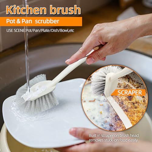 5-Pack Heavy Duty Scrub Brushes Set with Wooden Handles
