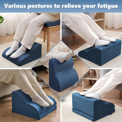 Foot Rest Under Desk for Office, Ergonomic Adjustable Footrest with Washable Cover, Soft Desk Foot Stool for Home Office, Work, Gaming, Long Sitting, Blue - color: Blue