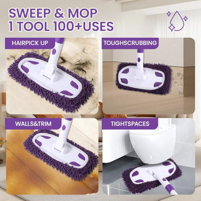 2-in-1 Sweeper Mop with 4 Washable Microfiber Pads - color: Purple