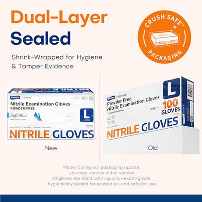 Supmedic Medical Soft Max Nitrile Exam Gloves Powder-Free Disposable 100 Ct - color: Blue (Large)