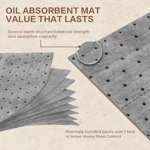 Oil Absorbent Pads, 5.5 oz Oil Absorbent Mat 16" x 18" 200 Pack - size: 16" W x 18" L, 5.5 oz