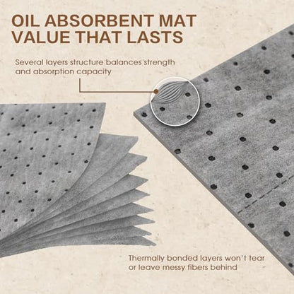 Oil Absorbent Pads, 5.5 oz Oil Absorbent Mat 16" x 18" 200 Pack - size: 16" W x 18" L, 5.5 oz