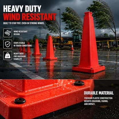 BESEA 3 Pack 36 Inch Red Traffic Cones with Weighted Base - color: Red, size: 36INCH