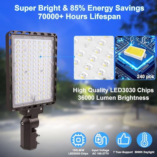 240W Parking Lot Light 36000LM 5000K Dusk to Dawn Pole Mount 4Pack - size: 240W/5000K/4Pack