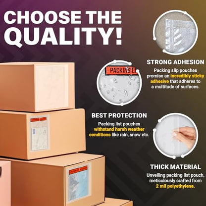 ABC Packing List Enclosed Pouches 4 x 5 Inch. 1000 Pack Clear, Red & Black 2 Mil Polyethylene Slip Envelope Pouches. Self Seal List Envelopes. Packing List Invoice Enclosed Envelopes