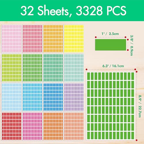 3328 Color Coding Labels, 16 Colors Blank Stickers Mini Rectangular Labels 1” x 3/8” (25 x 10mm), Colored Assorted Sticker for Marking Projects, Boxes, Jars, Storage Containers, Files (Pack of 2) - size: 1" x 3/8" (Pack of 2)