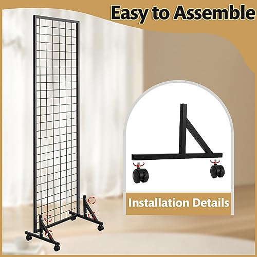 Blulu 4 Pcs 2' x 6' Grid Wall Panels with T-Base, Freestanding Gridwall Rack for Vendor Events, Craft Shows, Retail Booths, Sports Jersey, T-Shirt and Merchandise Display (Black) - color: Black