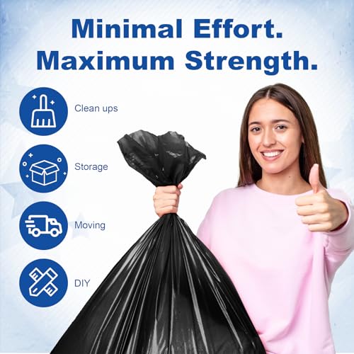 75 Count 55-60 Gallon Trash Bags, Heavy Duty Black Contractor Garbage Bags 38"x58", Large Kitchen Trash Bag for Industrial, Lawn, Leaf, Commercial Use, Tall Kitchen Trash Bags - style: 60 Gal-75 pcs-1.1