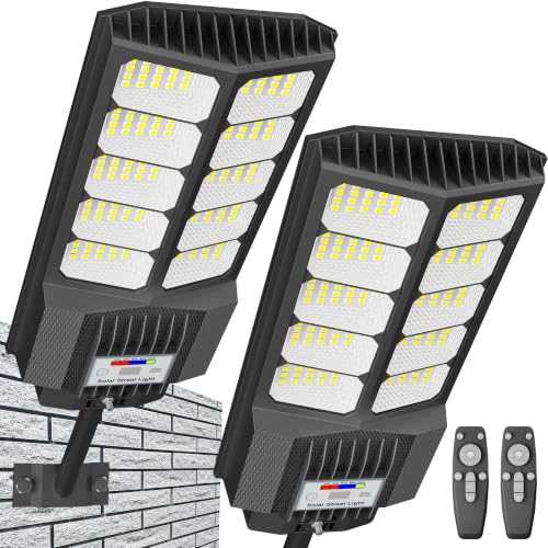 New 6500W Solar Street Lights Outdoor Waterproof - Commercial Outdoor Solar Light, 200pcs High Brightness LEDs, Solar Parking Lot Lights Dusk to Dawn for Yard Garden with Motion Sensor - 2 Pack - size: L-2Pack