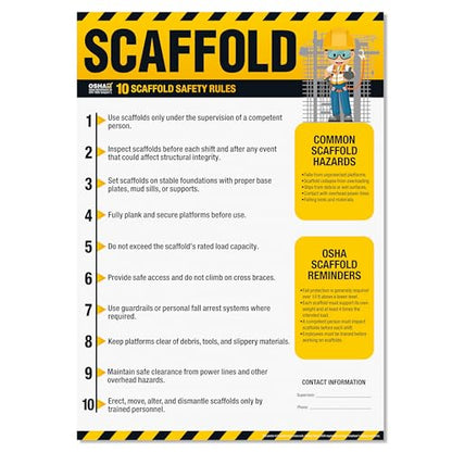 Scaffold Safety Poster – OSHA Scaffold Rules Chart, 10 Safety Guidelines for Construction, Fall Protection, Hazard Awareness & Jobsite Training - size: Scaffold