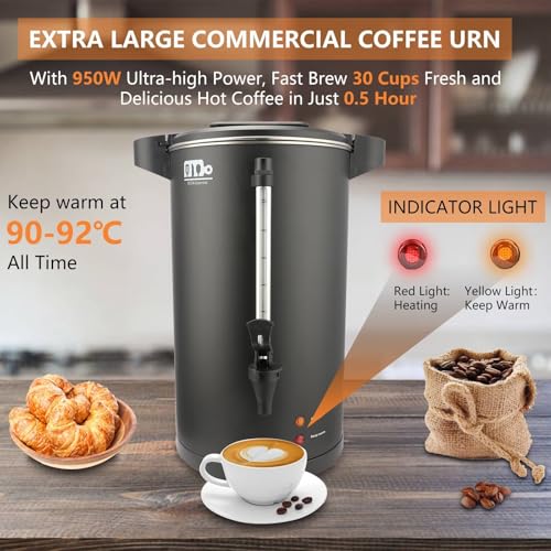 30-Cup 6L Commercial Coffee Urn, Festa Essential 750W Double Wall Large Percolate Coffee Maker Stainless Steel Hot Water Urn Dispenser with Double Dripless Faucet, Quick-Brewing for Catering, Black - size: 6L-30Cups