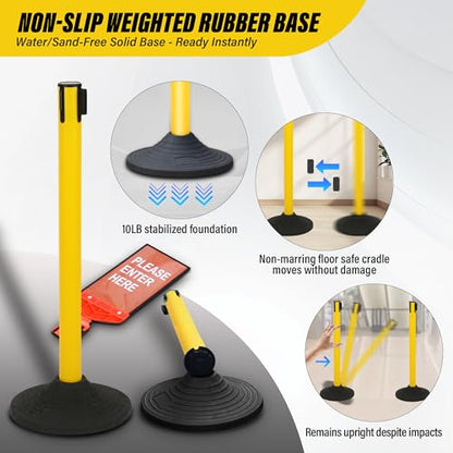 STARSIGNS 6 Pack Crowd Control Barriers - Weighted Base Stanchions with 10 Feet Retractable Belts Yellow Stanchion Posts Set for Retail, Banks, Public Spaces - color: Yellow- 6 Packs