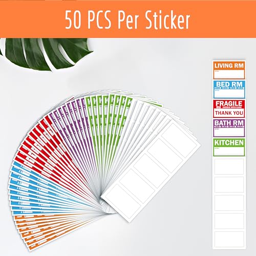300PCS Home Moving Labels, 5 Color Coding Labels Packing Box Stickers with 50 Fragile Stickers & 50 Blank Ones (Each Measures 2” x 3.6”) - color: Style-b, size: 2” x 3.6” 300pcs