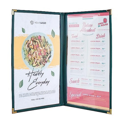 Menu Covers, Double Pages, 8.5" x 14" Legal Size, Green, Pack of 6 - color: Green