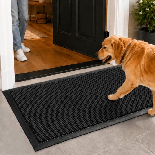 Mibao Meshy Mat Door Mat Heavy-Duty Quick-Dry Floor Mat, Sand & Dirt Trapper for Indoor & Outdoor, Ideal for Entrance, Mudrooms,Patios & Garages,Low-Profile,Non-Slip,Washable, Black, 30" x 17" - color: Black, size: 1'5" x 2'6" (Rectangular)