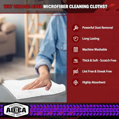 AIDEA White Microfiber Cleaning Cloth 150PK, Cleaning Rags 12×12" - color: White, size: 150PK