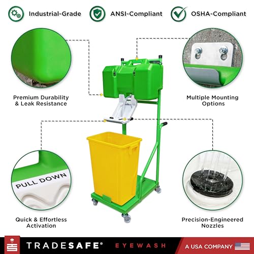 TRADESAFE Portable Eye Wash Station OSHA Approved, 8 Gallon, Cart and Bin - style: With Cart & Bin