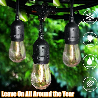 Outdoor String Lights 96FT(48×2), Commercial Grade Heavy Duty Patio Lights - color: Black-2700K, size: 96FT(48FT*2)