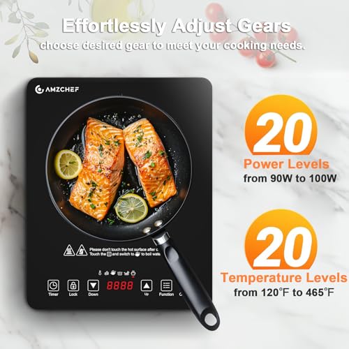 AMZCHEF Portable Induction Cooktop with 4 Preset Menus, 20 Temperature & Power Settings,1800W Countertop Burner, Safety Functions,4H Timer, Electric Hot Plate for Kitchen, RV, Apartment, Room