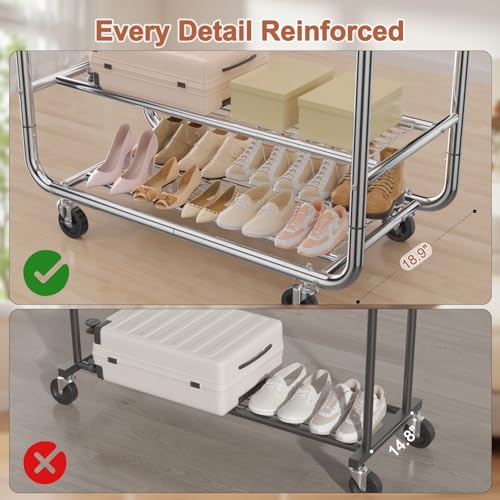 EAGMAK Heavy Duty Clothing Racks for Hanging Clothes 720 Lbs, Rolling Clothes Rack Double Rod Garment Rack with Lockable Wheels, Metal Closet Organizer for Bedroom, Laundry, Retail, Silver - color: Silver