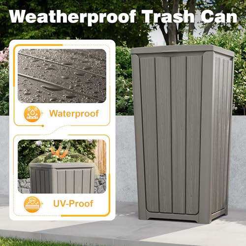 30 Gallon Outdoor Trash Can with Lid, Resin Garbage Can, Gray - color: Gray, size: 30 Gallon