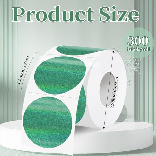 1.5 Inch Thermal Labels,Holographic Circle Direct Thermal Stickers,for Address Design DIY Logo Business(300 pcs/Green dots) - color: Green Dots, size: 1.5 inch