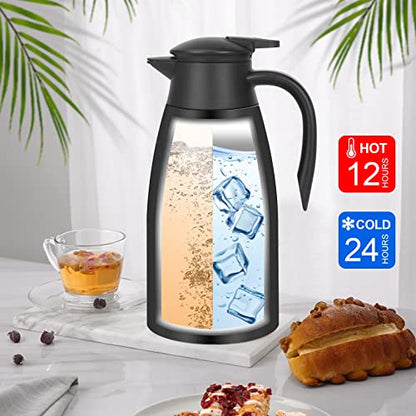 70oz Thermal Coffee Carafe Insulated Coffee Thermos, Stainless Steel Insulated Vacuum Coffee Carafes For Keeping Hot, Double Walled Insulated Vacuum Flask, Tea Water Coffee Dispenser Airpot - color: Black