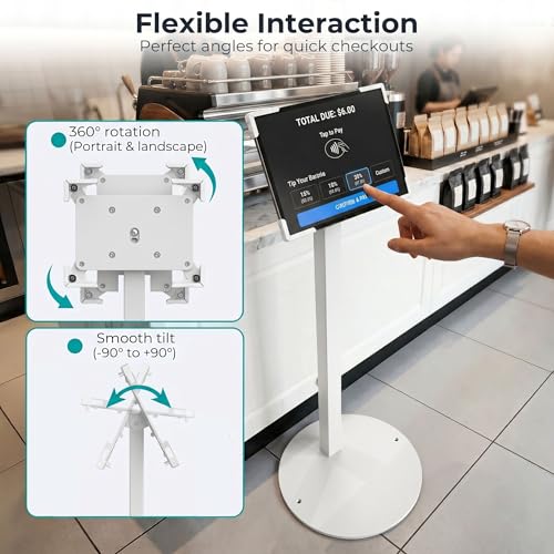 Anti-Theft iPad Kiosk Stand, Adjustable Tablet Floor Stand for POS Checkout - color: White