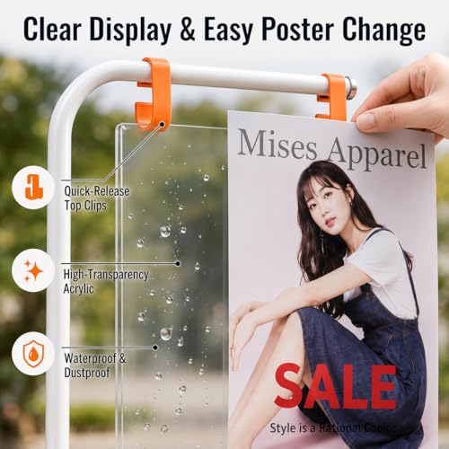Floor Standing Poster Stand with Acrylic Sign Holder for Retail Displays - color: White